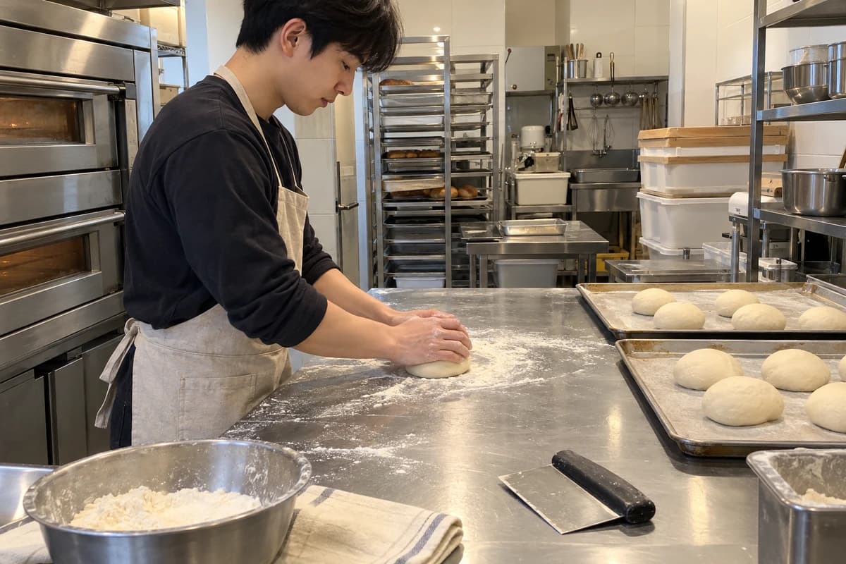 사주로 보는 직업 대표 이미지, 동네 빵집 주방에서 반죽을 빚는 20대 남성 a way of working that suits me