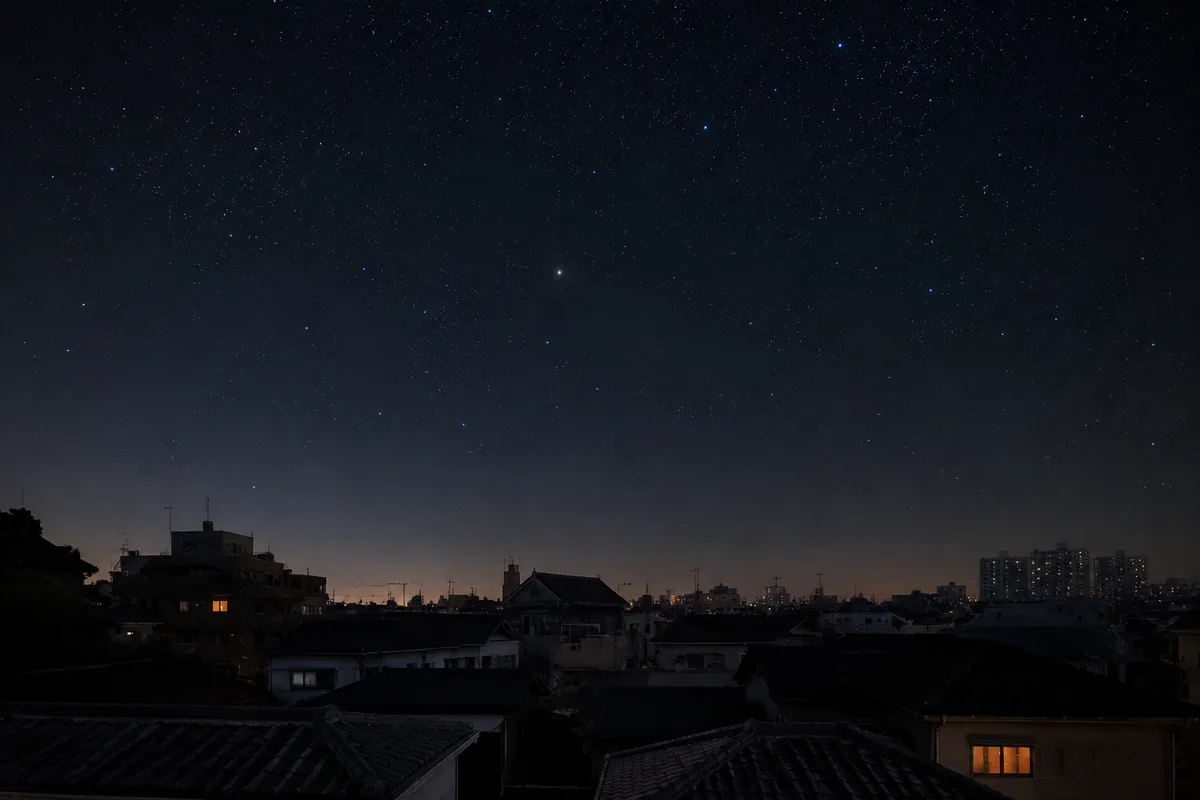 자미두수의 이름이 유래한 별을 떠올리게 하는 새벽 하늘과 한국 주택가 지붕선 predawn sky